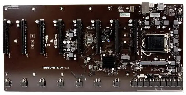Alt view image 3 of 5 - Biostar TB360-BTC D+ (Intel 8th and 9th Gen) LGA1151 SODIMM DDR4 8 GPU Support GPU Mining Motherboard. Requires CPU with IGFX and Server Power Supply.