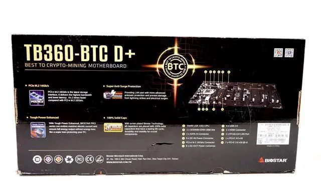 Alt view image 5 of 5 - Biostar TB360-BTC D+ (Intel 8th and 9th Gen) LGA1151 SODIMM DDR4 8 GPU Support GPU Mining Motherboard. Requires CPU with IGFX and Server Power Supply.