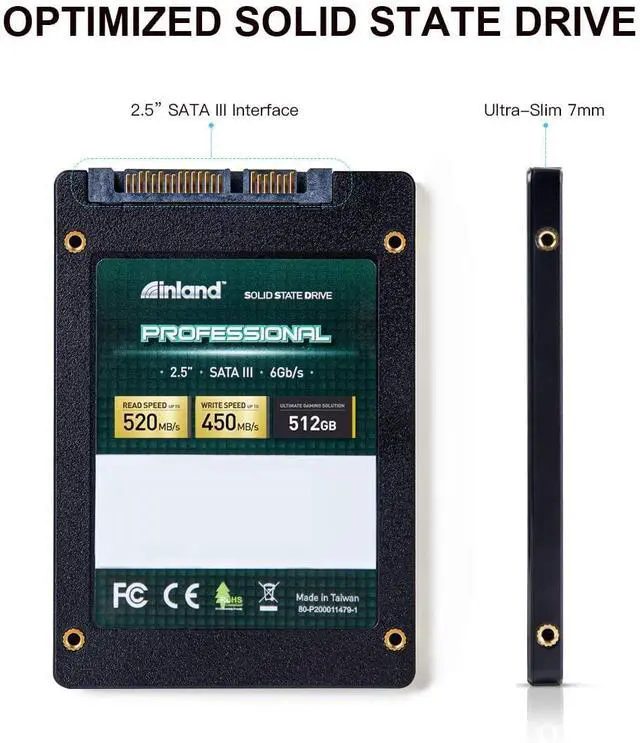 Alt view image 2 of 5 - Inland Professional 3 Pack 512GB SSD SATA III 6Gb/s 2.5" 7mm TLC 3D NAND Internal Solid State Drive (3x512GB)