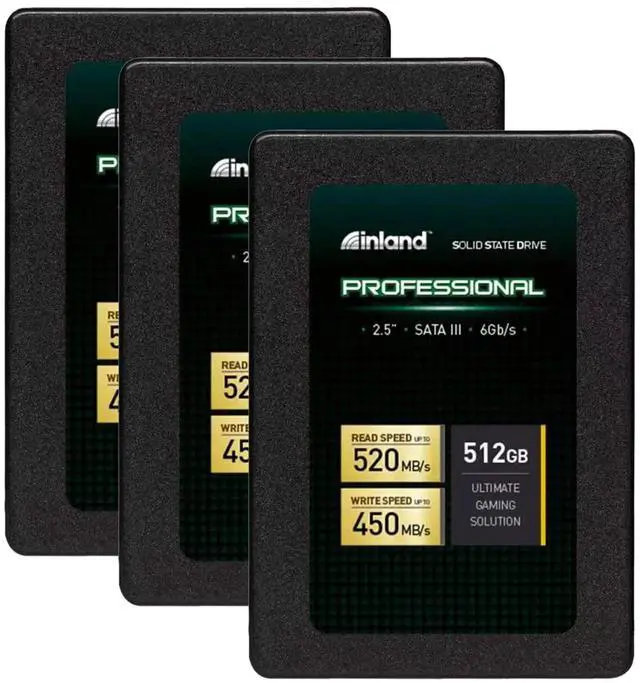 Main image of Inland Professional 3 Pack 512GB SSD SATA III 6Gb/s 2.5" 7mm TLC 3D NAND Internal Solid State Drive (3x512GB)