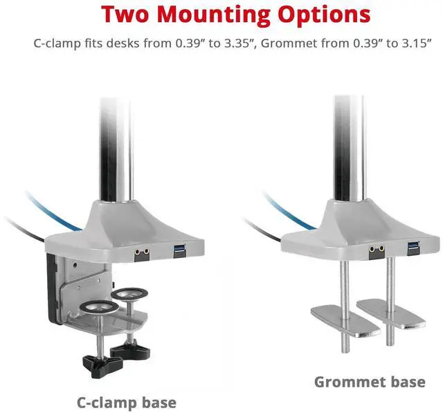 Alt view image 5 of 5 - SIIG Dual Monitor Stand for 13" to 32", Premium Desk Mount with USB and Audio Ports, Height Adjustable, Tilt and Swivel, Max VESA 100x100mm, C-Clamp, Each Arm Holds 19.8 lbs (CE-MT2X11-S1)