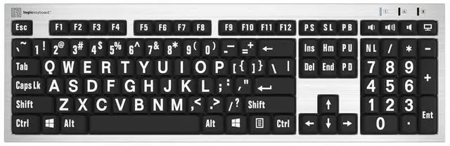 Alt view image 2 of 5 - Logickeyboard XL Print PC slim line white on black keyboard compatible with Windows 2000, XP, Vista, 7/8 -Part: LKBU-LPRNTWB-AJPU-US