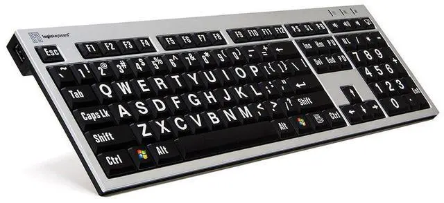 Main image of Logickeyboard XL Print PC slim line white on black keyboard compatible with Windows 2000, XP, Vista, 7/8 -Part: LKBU-LPRNTWB-AJPU-US