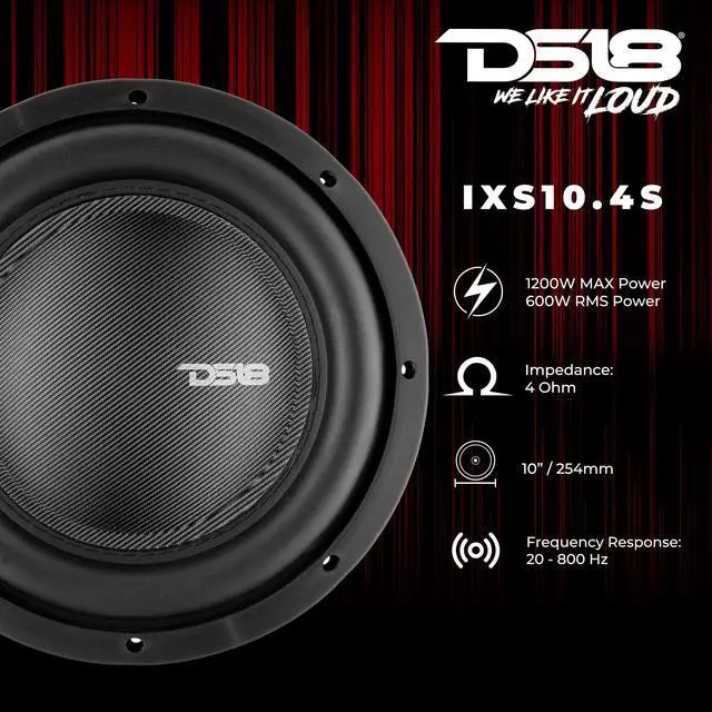 Alt view image 2 of 5 - DS18 IXS10.4S Shallow Car Subwoofer - 10" 1200W MAX Power, 600W RMS, Single Voice Coil, 4 Ohms Impedance (1 Speaker)