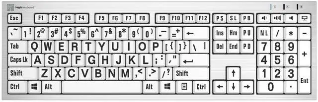 Main image of Logickeyboard 'Slimline' with Large Print  Black Letters on White Keys  Made for Windows PC  Including LogicLight Lamp  p/n LKBU-LPRNTBW-AJPU-US