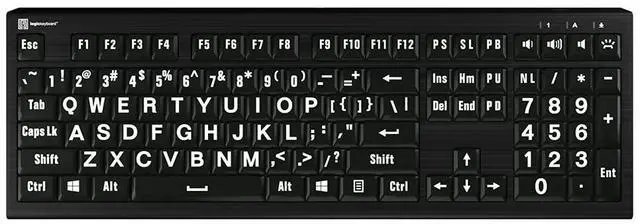 Main image of Logickeyboard 'Astra2' with Large Print  Backlit White Letters on Black Keys  Made for Windows PC  p/n LKB-LPWB-A2PC-US