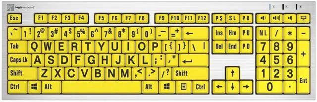Main image of Logickeyboard 'Slimline' with Large Print  Black Letters on Yellow Keys  Made for Windows PC  Including LogicLight Lamp  p/n LKBU-LPRNTBY-AJPU-US