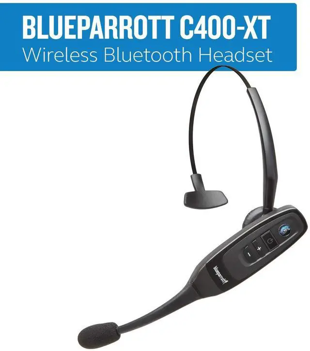 Alt view image 2 of 5 - BlueParrott C400-XT Mono Bluetooth Wireless Headphones 96% Noise Canceling Trucker Headset with Mic, Convertible Over Head to Behind Neck Style with 300 ft. Wireless Range, 24 hrs. Talk Time, Black