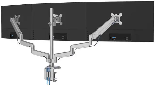 Main image of Mount-It! Triple Monitor Mount with USB and Audio Ports, 3 Monitor Desk Mount, Balanced Height Adjustable Triple Display Stand for Three Computer Screens 24 27 30 32 Inch VESA Screens, Gaming, Office