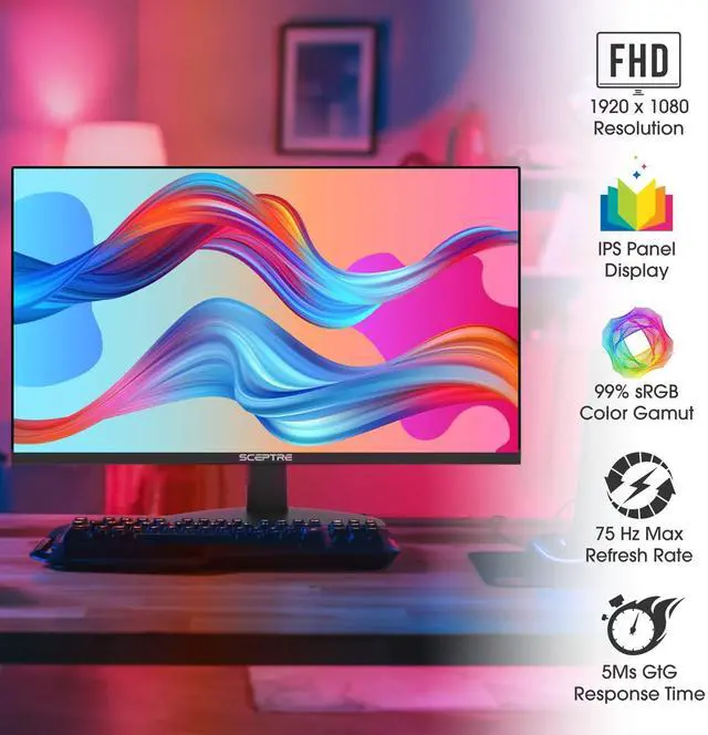 Alt view image 4 of 5 - Sceptre IPS 27-Inch Business Computer Monitor 1080p 75Hz with HDMI VGA Build-in Speakers, Machine Black 2020 (E275W-FPT), 27" IPS 75Hz