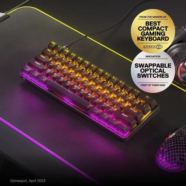 Alt view image 2 of 5 - SteelSeries New Apex 9 Mini  HotSwap Optical Mini Keyboard  60% Compact Design  Optical Switches  RGB Customization  Aluminum Alloy Frame  Double Shot PBT Keycap