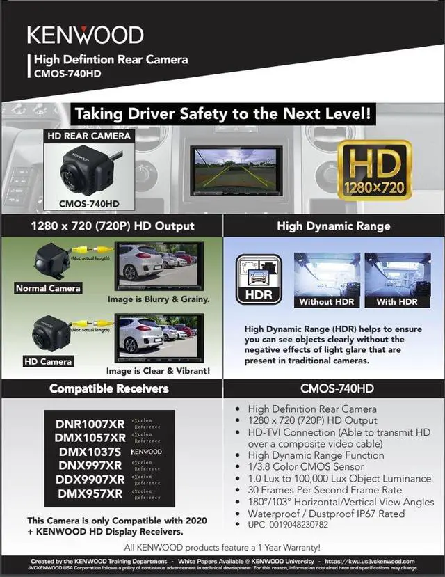 Alt view image 4 of 5 - KENWOOD EXCELON CMOS-740HD High Definition Rear backup Camera for use with Select KENWOOD Receivers