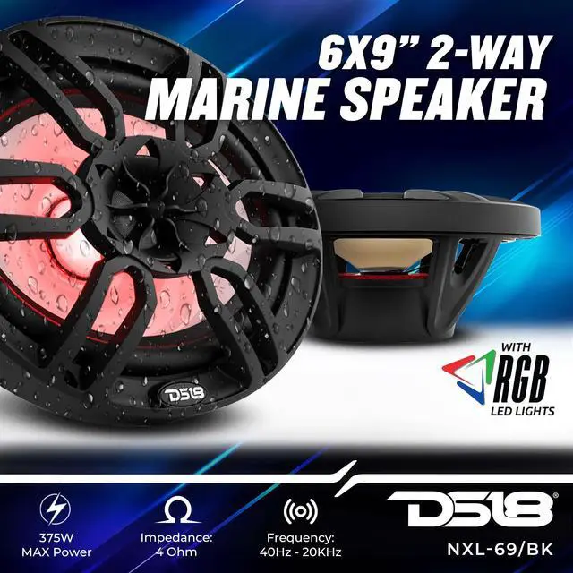 Alt view image 2 of 5 - DS18 Hydro NXL-69 - High End Coaxial Speaker Pair - 2-Way Marine Speaker with Integrated RGB Lights - 375 Watt Car Audio System - Water Resistant Speakers - 6 x 9 Inches, Black