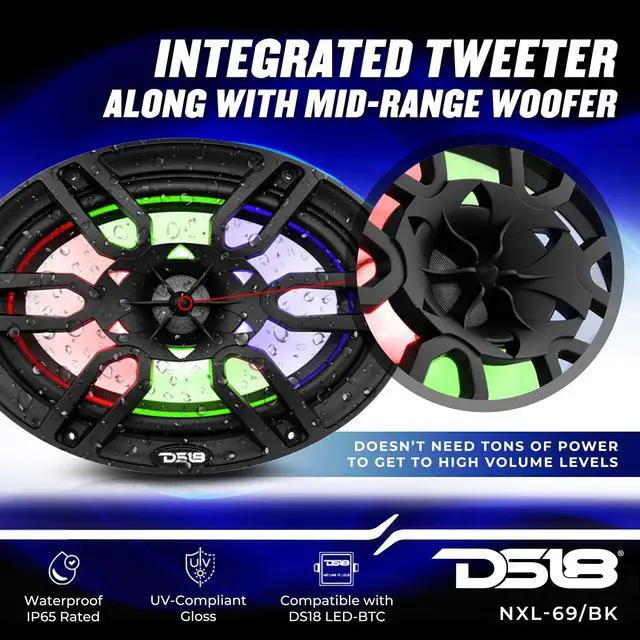 Alt view image 3 of 5 - DS18 Hydro NXL-69 - High End Coaxial Speaker Pair - 2-Way Marine Speaker with Integrated RGB Lights - 375 Watt Car Audio System - Water Resistant Speakers - 6 x 9 Inches, Black