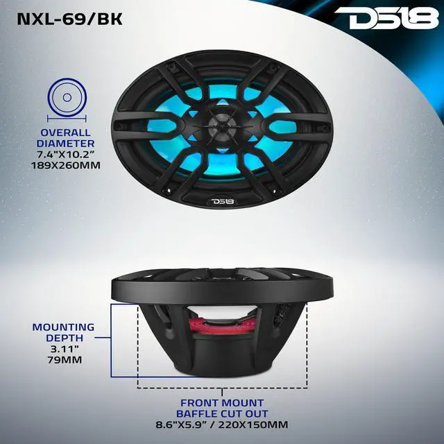 Alt view image 5 of 5 - DS18 Hydro NXL-69 - High End Coaxial Speaker Pair - 2-Way Marine Speaker with Integrated RGB Lights - 375 Watt Car Audio System - Water Resistant Speakers - 6 x 9 Inches, Black