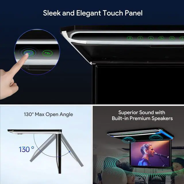 Alt view image 4 of 5 - XTRONS® 17.3 Inch 16:9 Ultra-Thin FHD Digital TFT Screen 1080P Video Car Overhead Player Roof Mounted Monitor HDMI Port 1920 * 1080 Full High Definition (Built in Speaker)