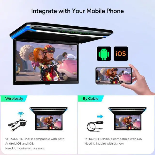 Alt view image 5 of 5 - XTRONS® 17.3 Inch 16:9 Ultra-Thin FHD Digital TFT Screen 1080P Video Car Overhead Player Roof Mounted Monitor HDMI Port 1920 * 1080 Full High Definition (Built in Speaker)