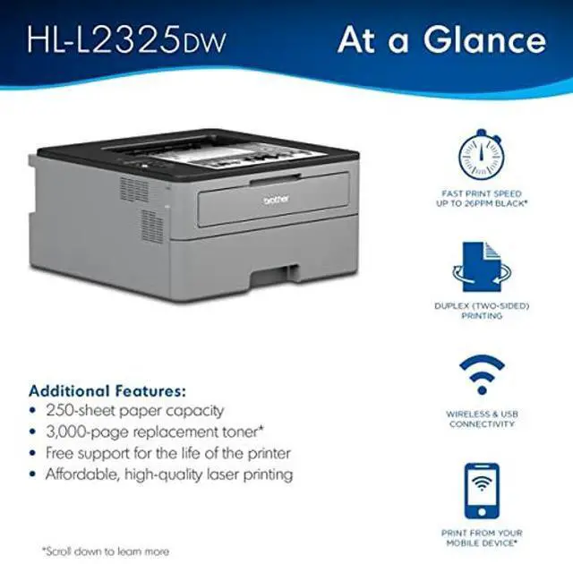Alt view image 2 of 5 - Brother HL-L2325DW Monochrome Laser Printer, Wireless Networking & Duplex Printing