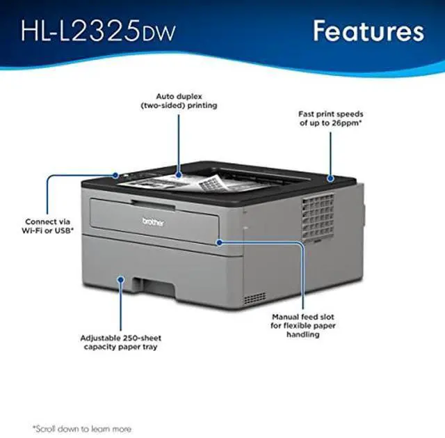 Alt view image 3 of 5 - Brother HL-L2325DW Monochrome Laser Printer, Wireless Networking & Duplex Printing