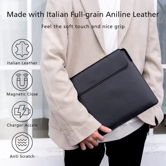 Alt view image 2 of 5 - Alto Laptop Sleeve Case for MacBook Air and Pro Retina, Protective Italian Leather Case Designed for MacBook Air and Pro Retina 13inch 13.3 inch 14 inch (Raven Black)