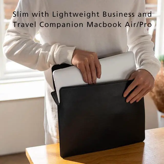 Alt view image 5 of 5 - Alto Laptop Sleeve Case for MacBook Air and Pro Retina, Protective Italian Leather Case Designed for MacBook Air and Pro Retina 13inch 13.3 inch 14 inch (Raven Black)