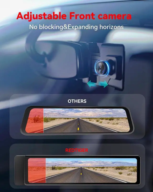 Alt view image 3 of 5 - REDTIGER T27 Mirror Dash Cam Front and Rear, 4K+2.5K Rear View Mirror Camera, 11" UHD Touch Screen Rearview Mirror Backup Camera, Night Vision, GPS, Reverse Assistance, Parking Monitor, 32GB Card