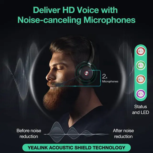 Alt view image 5 of 5 - Yealink WH62 Portable Wireless Headset with Dongle Computer Headset with Microphone (for Teams Optimized, WH62 with Dongle)
