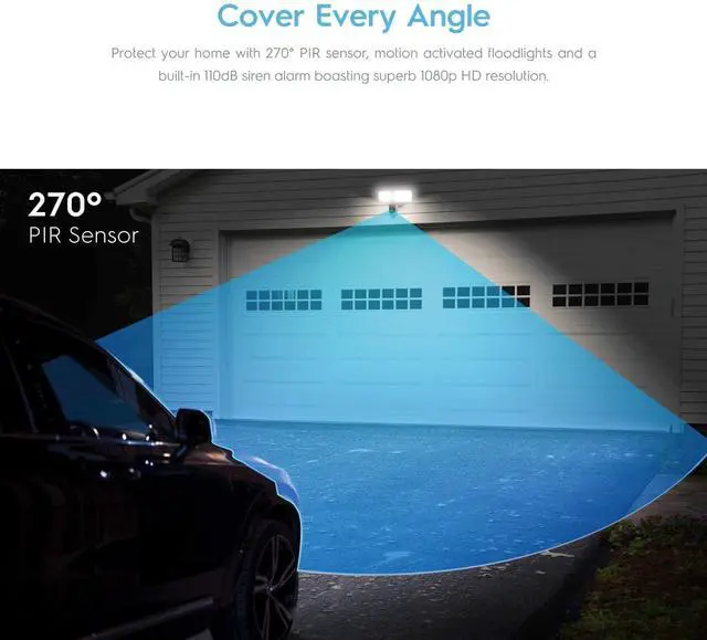 Alt view image 3 of 5 - Amcrest Floodlight Camera, Smart Home 1080P Security Outdoor Camera Wireless WiFi with Flood Light, Built-in Siren Alarm, 114° View, IP65 Waterproof, MicroSD & Cloud Storage, ASH26-W