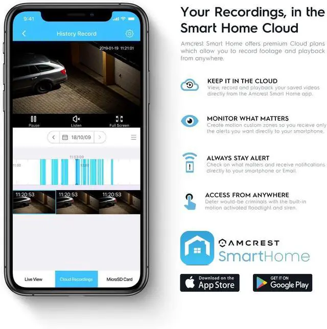 Alt view image 5 of 5 - Amcrest Floodlight Camera, Smart Home 1080P Security Outdoor Camera Wireless WiFi with Flood Light, Built-in Siren Alarm, 114° View, IP65 Waterproof, MicroSD & Cloud Storage, ASH26-W