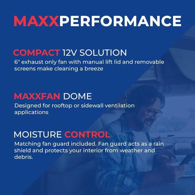 Alt view image 3 of 5 - MAXXAIR Maxxfan Dome Plus with LED Light, 6" Round 12V Ventilation Fan - Compact Solution for Rooftop or Sidewall Ventilation, Exhaust Only, Fan Guard Rain Shield, Moisture Control, Black (00-03810B)