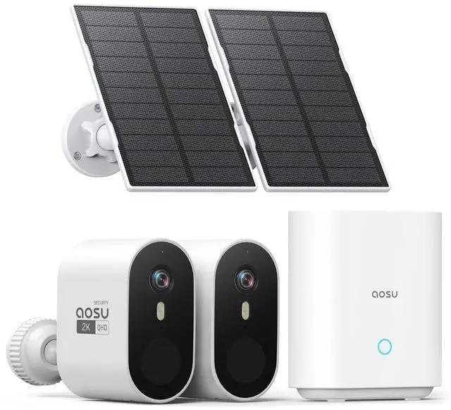 Main image of AOSU Solar Security Cameras Wireless Outdoor, 2K QHD Home Security System, 2 Cameras Kit with 166° Ultra-Wide View, Forever Power, Spotlight Camera, 32G Local Storage, No Monthly Fee