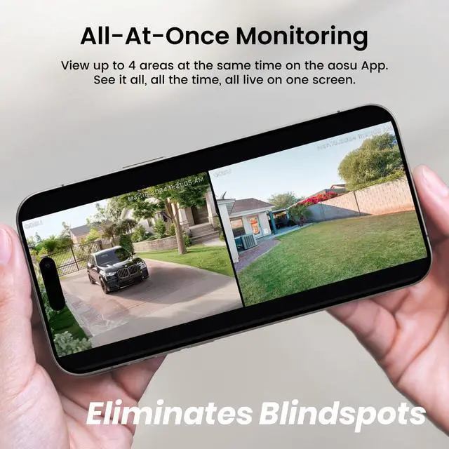 Alt view image 3 of 5 - AOSU Solar Security Cameras Wireless Outdoor, 2K QHD Home Security System, 2 Cameras Kit with 166° Ultra-Wide View, Forever Power, Spotlight Camera, 32G Local Storage, No Monthly Fee