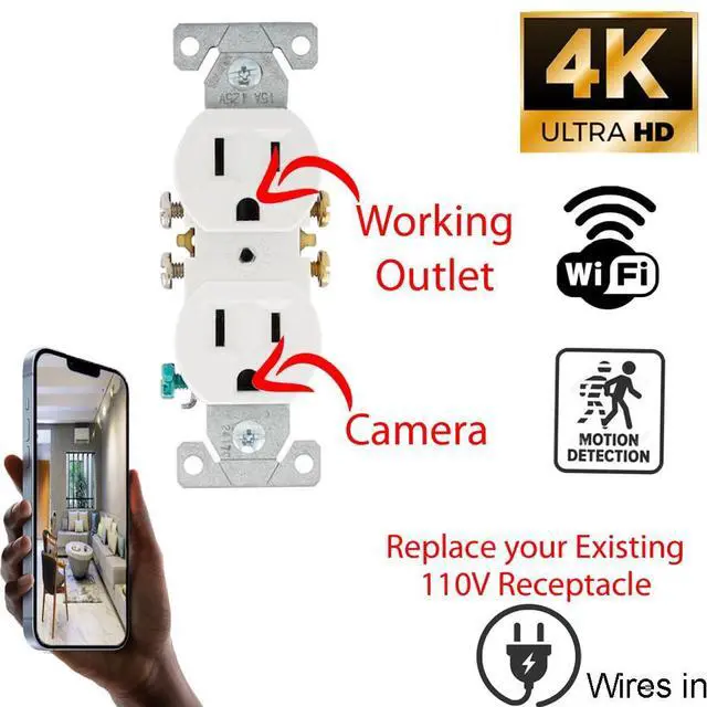 Alt view image 2 of 5 - Jovision HD 4K Power Outlet Spy Camera Covert Receptacle AC DC Hidden Camera
