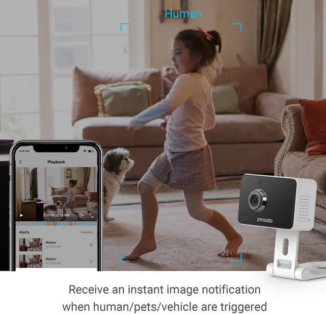 Alt view image 3 of 5 - Zmodo 1080p Mini WiFi Pet Camera Two-Way Audio Smart Home Camera with Night Vision, Compatible with Alexa & the Google Assistant (2 Pack)