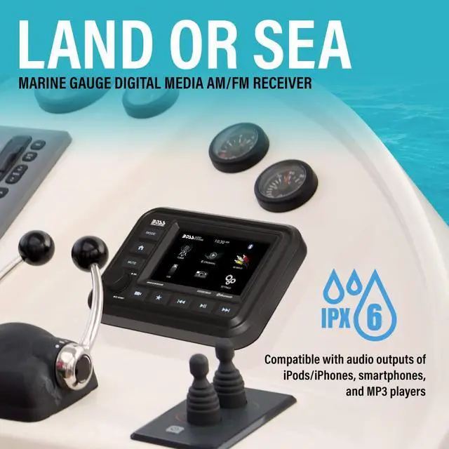 Alt view image 2 of 5 - BOSS Audio Systems MGV550B Marine Gauge Receiver - Weatherproof, 5 Inch Touchscreen, Built-in Amplifier, Bluetooth, Digital Media MP3 Player, No CD Player, USB Port, AM/FM Radio