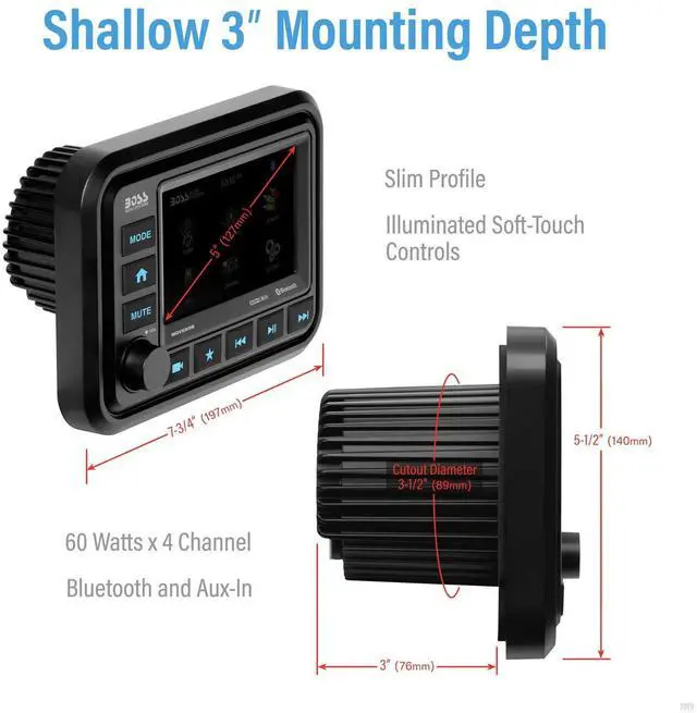 Alt view image 5 of 5 - BOSS Audio Systems MGV550B Marine Gauge Receiver - Weatherproof, 5 Inch Touchscreen, Built-in Amplifier, Bluetooth, Digital Media MP3 Player, No CD Player, USB Port, AM/FM Radio