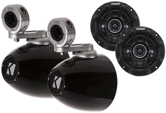 Main image of Kicker Black Mini Wake Tower Enclosures Loaded with Kicker 4" DSC Speakers