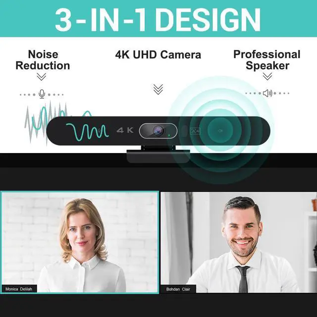 Alt view image 2 of 5 - RayBit 4K Pro Audio and Video Conference Room Camera with Remote Control for Windows TV, AI-Powered HD Webcam with Microphone & Speaker for Desktop Computer/PC/Monitor/Laptop/Teams/Zoom/Skype