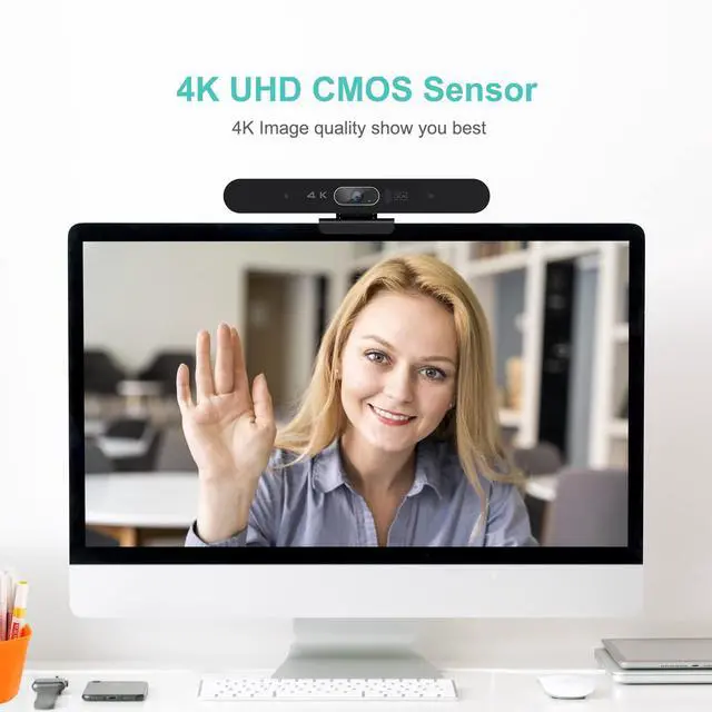Alt view image 3 of 5 - RayBit 4K Pro Audio and Video Conference Room Camera with Remote Control for Windows TV, AI-Powered HD Webcam with Microphone & Speaker for Desktop Computer/PC/Monitor/Laptop/Teams/Zoom/Skype