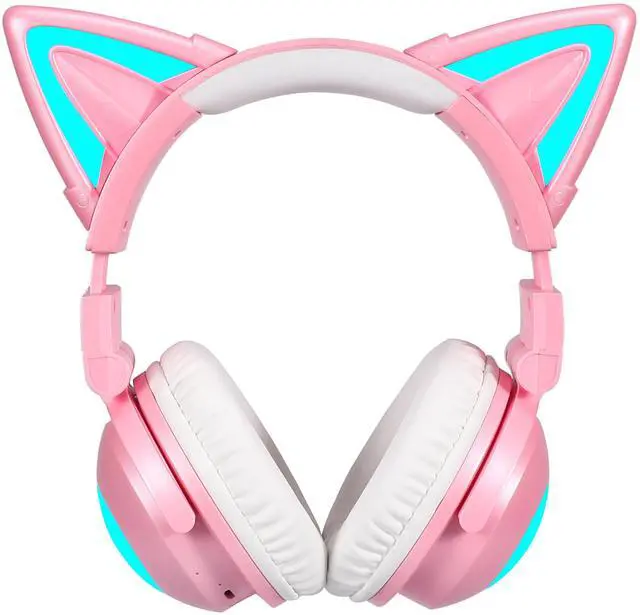 Main image of kuayang Wireless Cat Ear Headphones (12 Color Changing) with & 3.5mm Jack, Gaming Pro, Bluetooth&Wired Connection (Pink)