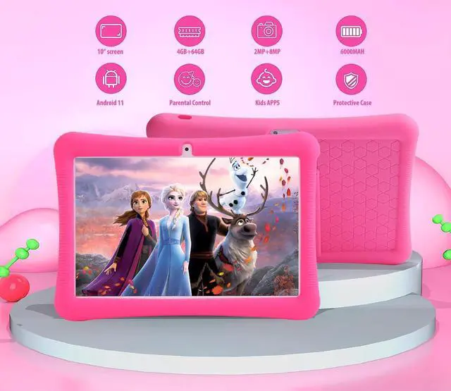 Alt view image 5 of 5 - niuniutab Kids Tablet, 10 inch Android for Kids, 4GB RAM 64GB ROM, 1280x800 IPS HD Touchscreen, Tablet with Parental Control, Kid Software Pre-Installed, WiFi, Bluetooth,(Pink)...