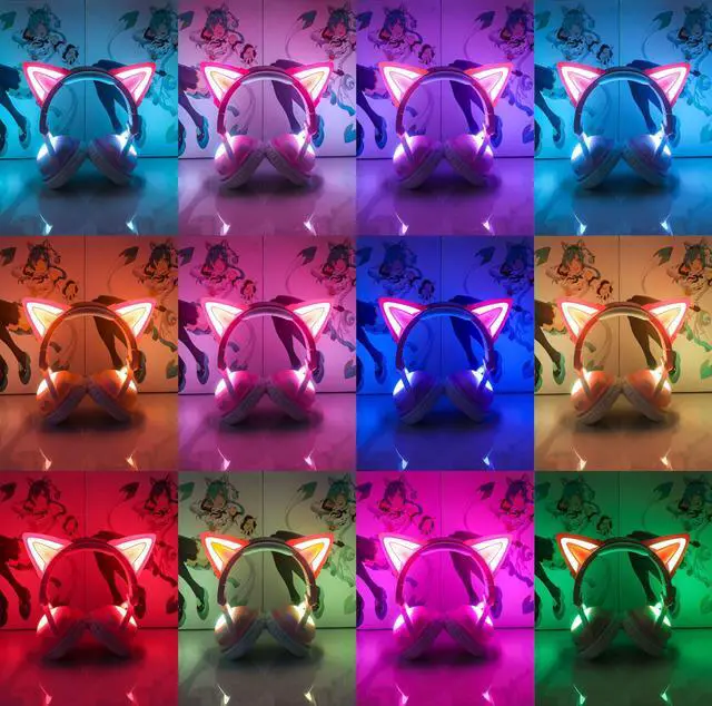 Alt view image 5 of 5 - kuayang Wireless Cat Ear Headphones (12 Color Changing) with & 3.5mm Jack, Gaming Pro, Bluetooth&Wired Connection (Pink)