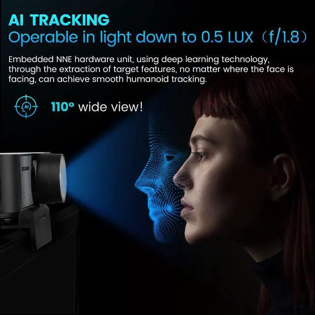 Alt view image 5 of 5 - ROCWARE 4K Webcam with Remote, RC16 Computer Camera with Microphone,1080p 60fps FHD,AI Tracking,Privacy Cover, WDR,110°FOV,8X Digital Zoom,Streaming Camera for PC/Meeting/Teaching/Zoom