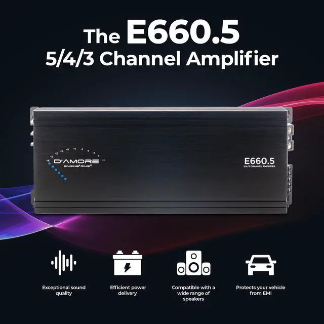 Alt view image 2 of 5 - DAmore Engineering - 5 Channel Car Audio Amplifier, 660 Watt Amp Car Audio with 2 Ohms Stable, Clean D Amplifier Technology & MOSFET Power Supply (E660.5)
