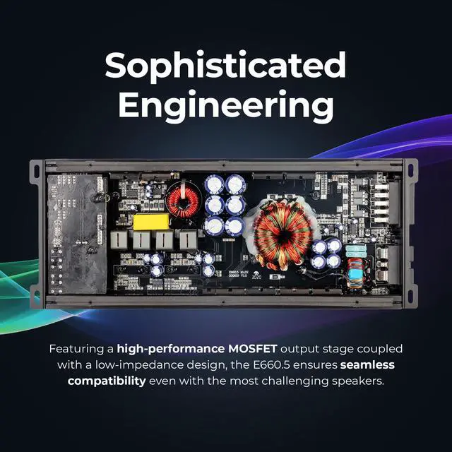Alt view image 4 of 5 - DAmore Engineering - 5 Channel Car Audio Amplifier, 660 Watt Amp Car Audio with 2 Ohms Stable, Clean D Amplifier Technology & MOSFET Power Supply (E660.5)