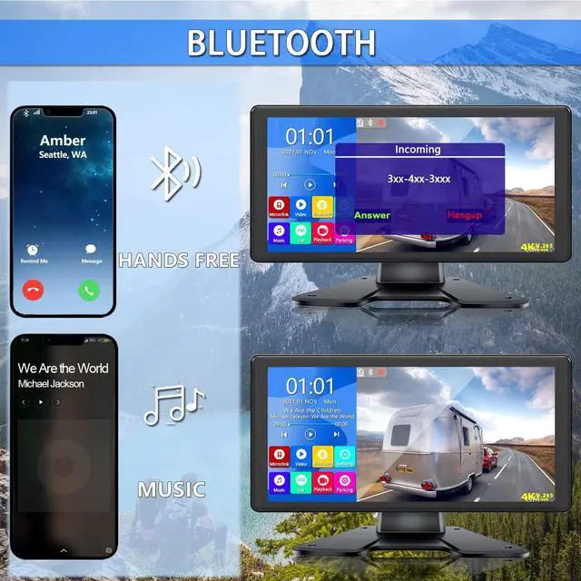 Alt view image 4 of 5 - RV Backup Camera System with 10.36 4K Monitor for RV Truck Bus Trailer with 4 Rear/Side View 1080P HD Cameras 4 Splits Touch Screen DVR Recording IP69 Waterproof Bluetooth Music Video Avoid Blind