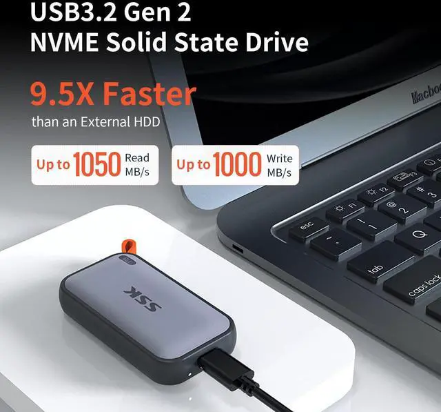 Alt view image 2 of 5 - SSK Portable SSD 1TB External Solid State Drives, up to 1050MB/s USB C SSD External Hard Drive USB 3.2 Gen2 for iPhone 15/Pro, Windows, Mac, Android Phones and Tablets