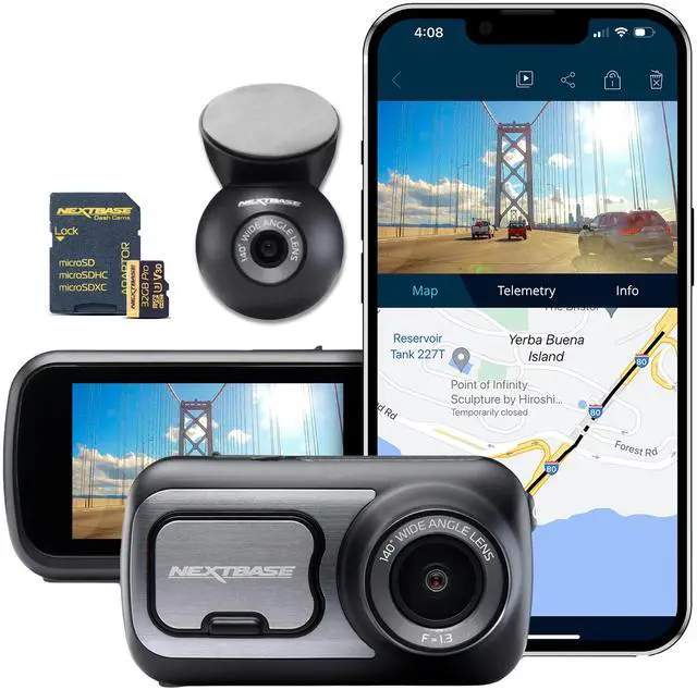 Main image of Nextbase 422GW Dash Cam Front + Rear Window Camera with 32GB SD Card - Full 1440p/30fps Quad HD Small in Car- WiFi Bluetooth GPS- Alexa Voice Control- Parking Mode Night Vision- 280/360 Degree Dual 6
