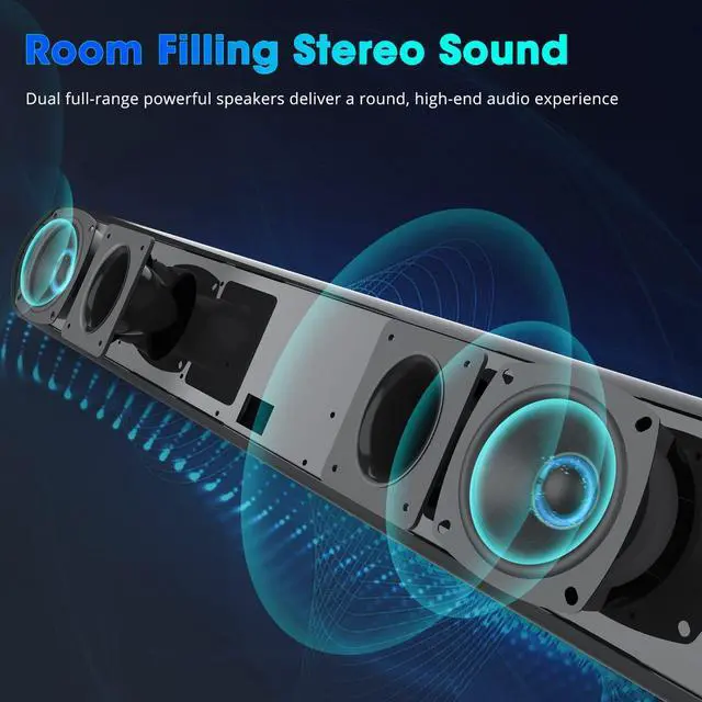 Alt view image 2 of 5 - BESTISAN Soundbar, TV Sound Bar with Wired HDMI and Wireless Bluetooth 5.0 Home Theater System (28 Inch, Enhanced Bass Technology, 3-Inch Drivers, Bass Adjustable, Wall Mountable, DSP)