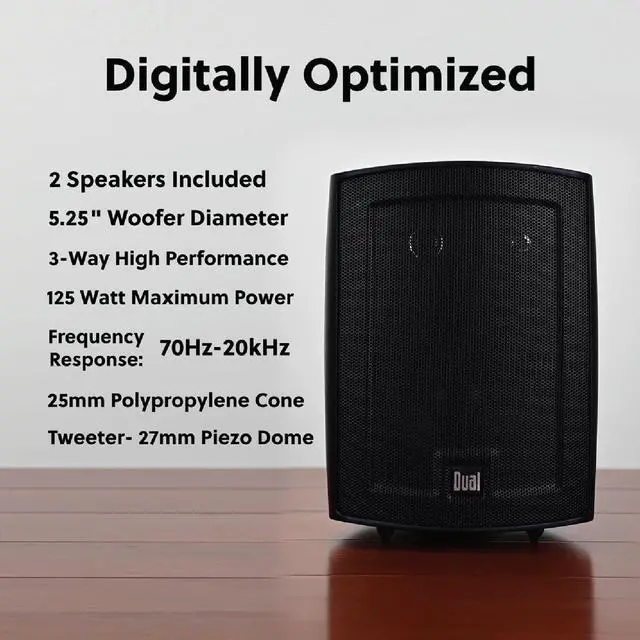 Alt view image 2 of 5 - Dual Electronics LU53PB 5.25" 3-Way High Performance Outdoor Indoor Wired Speakers | Effortless Set Up | Home, Pool, Patio, Garage Use | Weather Resistant | Expansive Stereo Sound Coverage | Black